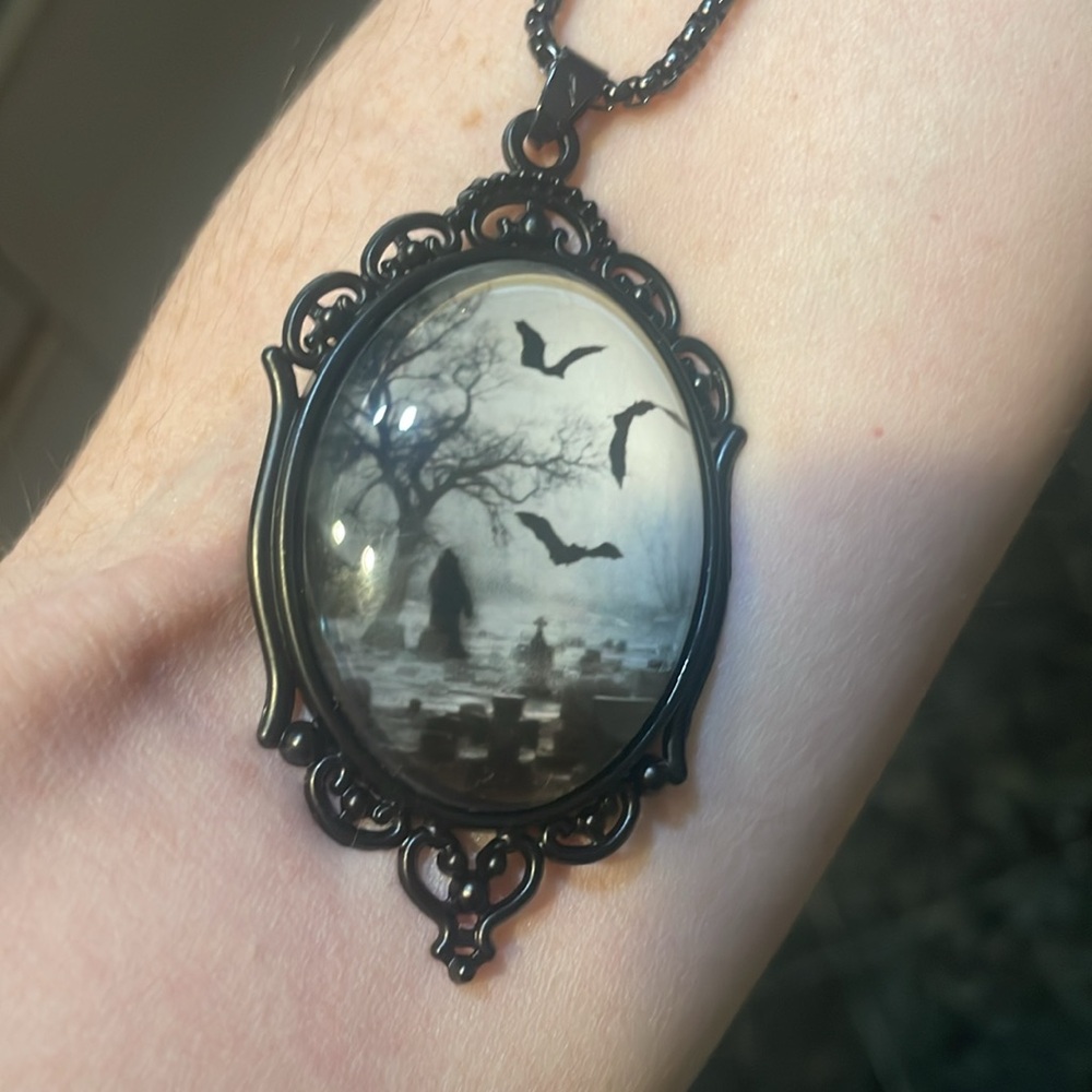 Gothic Bat & Graveyard Pendant - Picture 4 of 4